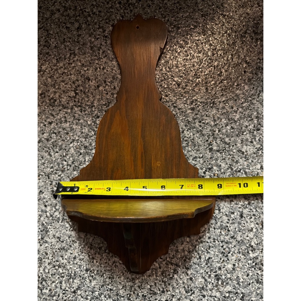 Vintage 1971 Handmade Scalloped Wood Wall Shelf Dark Brown Rustic Early American
